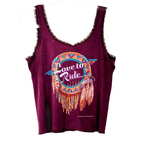 3D emblem Tops - Vintage “love to ride” crop tank top